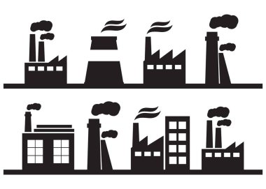 Simge yapı Sanayi Fabrikası kümesi. Tesis ve fabrika, güç ve duman, petrol ve enerji