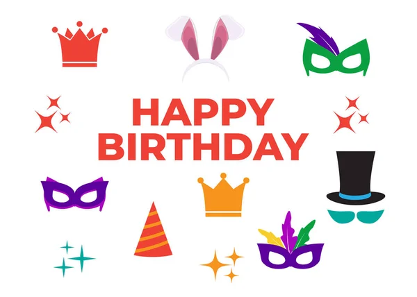 派对快乐生日照片展位道具 帽子和面具 服装和圆筒 兔耳鼻胡子 — 图库矢量图片