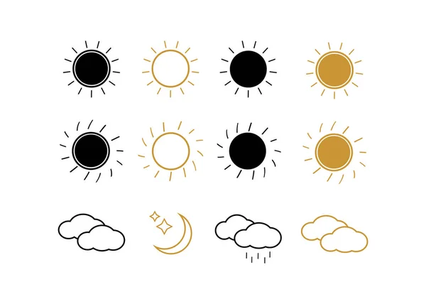 Koleksi Matahari Pada Ilustrasi Latar Belakang Putih Ikon Matahari - Stok Vektor