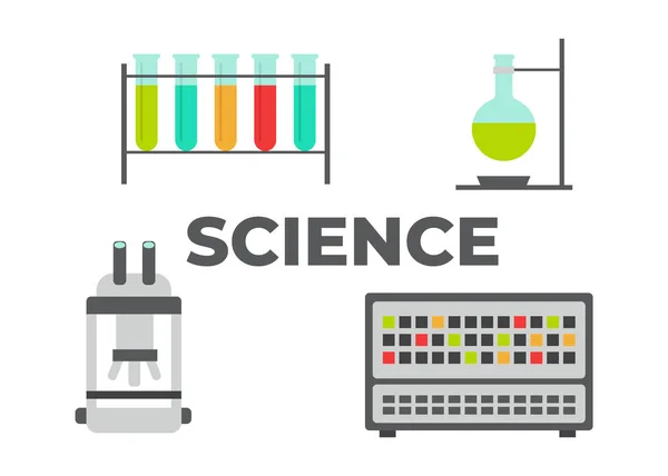 Biologia Ícones Planos Espaço Trabalho Laboratório Biologia Estilo Plano — Vetor de Stock