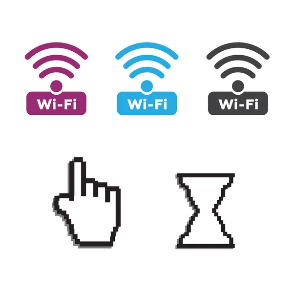 免费无线网络图标和 Wifi 应用程序和鼠标计算机光标 — 图库矢量图片