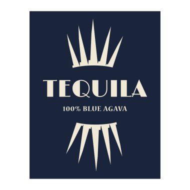 Tekila logosu ve agava bitkileri. Gin vektör etiketi