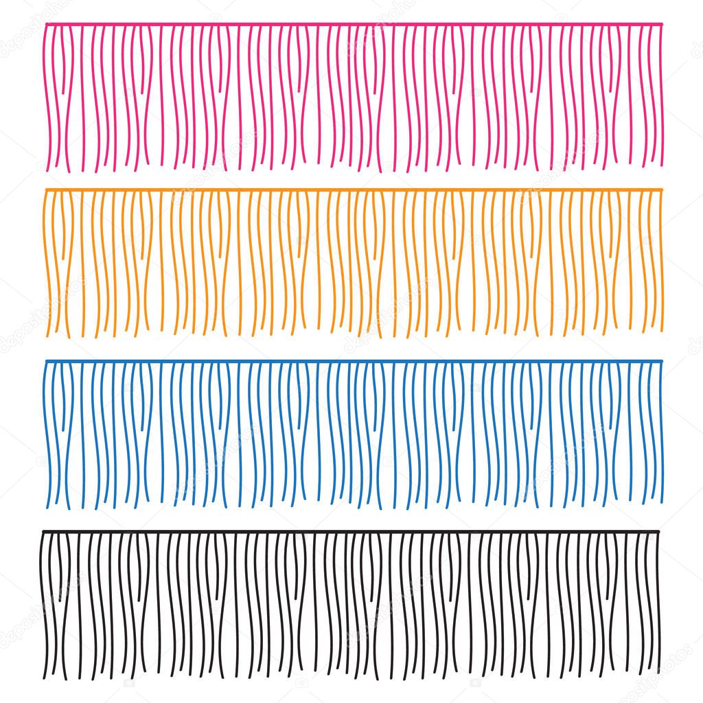 Fringe rows vector garments component. Brush border tassel, trim