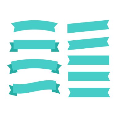 Çizgi film afişleri ve kurdeleler. Renkli bayrak kurdelesi. Sancak kurdele vektörü ayarlandı