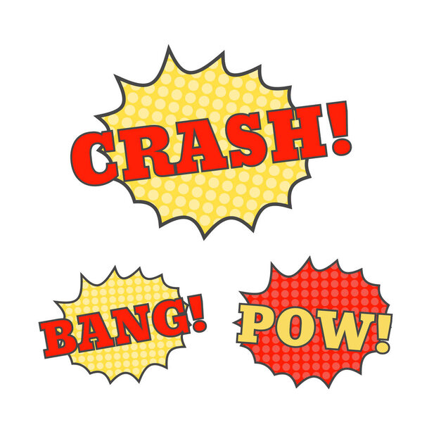 Comic speech bubbles. Pow bang crash vector cartoon bubbles