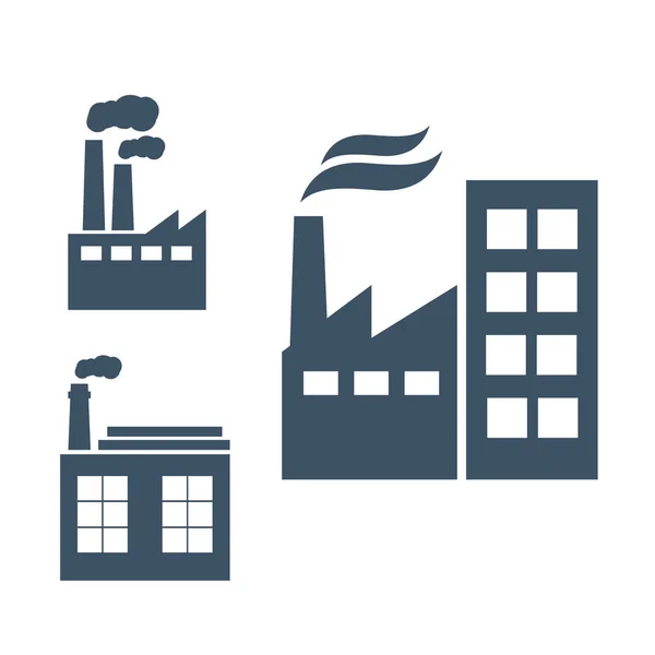 工业类建筑图标集 植物和工厂 功率和烟雾 石油和能源 — 图库矢量图片