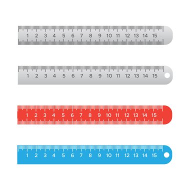 School measuring rulers in centimeters and inches. Stationery ruler tool clipart