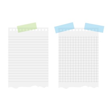 Yırtık çizgili defter şablonları için notları veya Not sayfaları. Vektör çizim