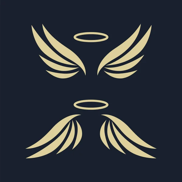 Elegante Anjo Dourado Asas Voadoras Fundo Preto Anjo Voador Com —  Vetores de Stock