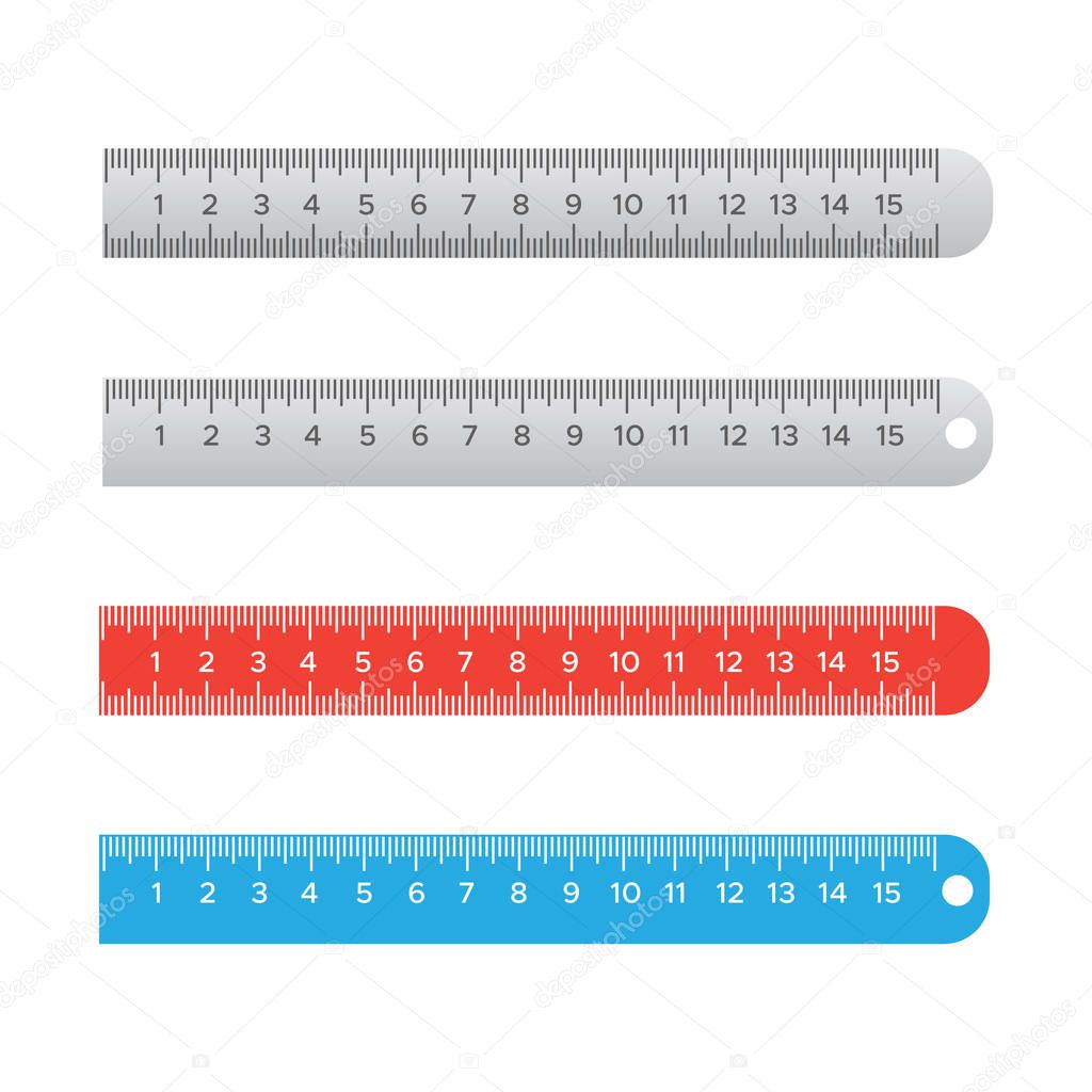School measuring rulers in centimeters and inches. Stationery ruler tool