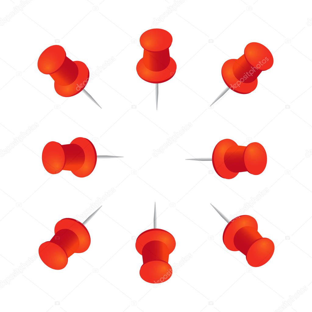 Red push pins. Pushpins with shadows for paper memo vector illustration