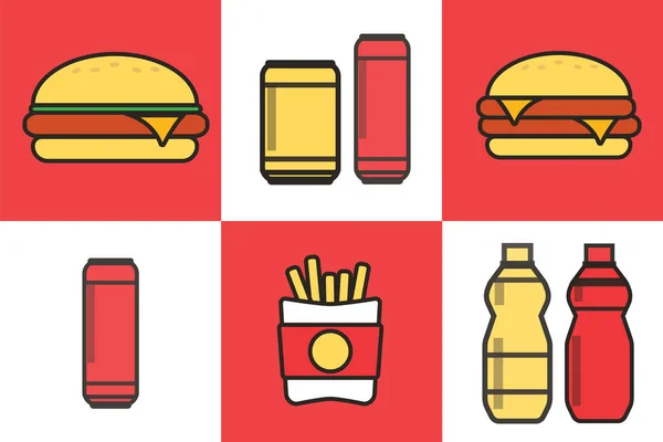Εικονίδια Γρήγορου Φαγητού Burger Και Χάμπουργκερ Σνακ Διάνυσμα — Διανυσματικό Αρχείο