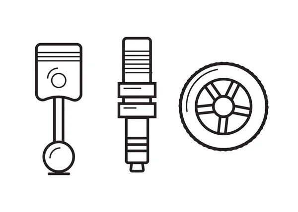 Conjunto de iconos de línea de piezas de coche. Símbolo de reparación de servicio automático — Vector de stock