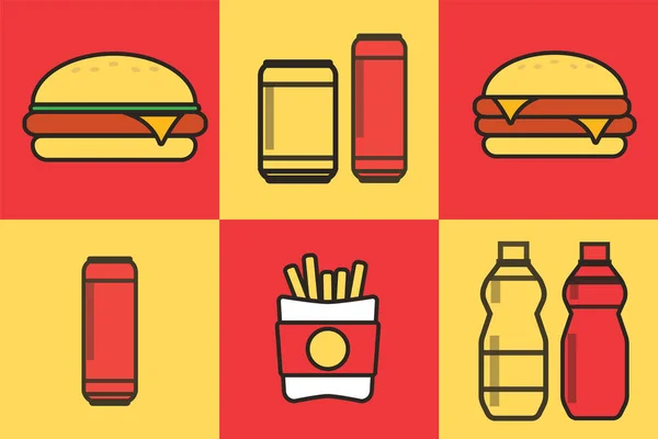 Σετ γρήγορου φαγητού. Εικονίδια γρήγορου φαγητού. Πρωινό φόντο burger διάνυσμα — Διανυσματικό Αρχείο
