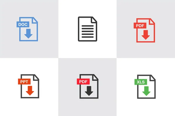 Icone di file. Illustrazione dello stile linea File Icons. Set icona documento — Vettoriale Stock