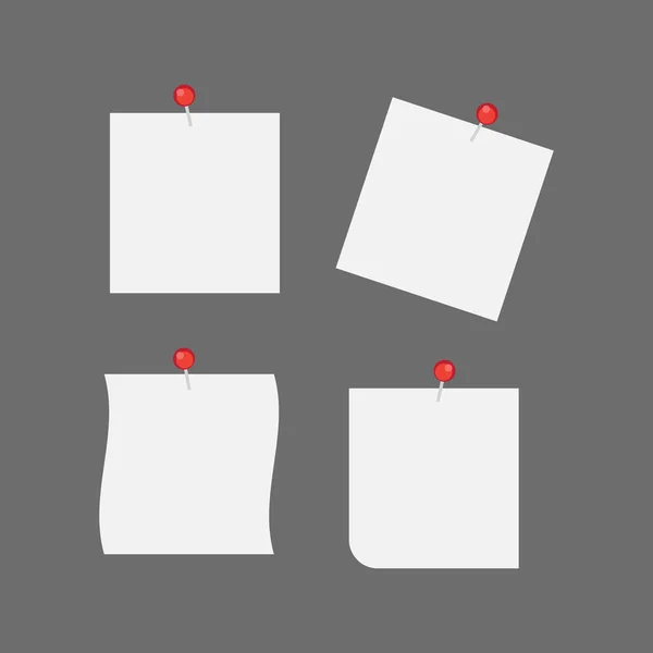 White Note Papers Thumbtacks Vector Icons Notificações Branco — Vetor de Stock