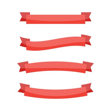 Kırmızı kurdele seti. Vektör pankartı ve yay arkaplanı