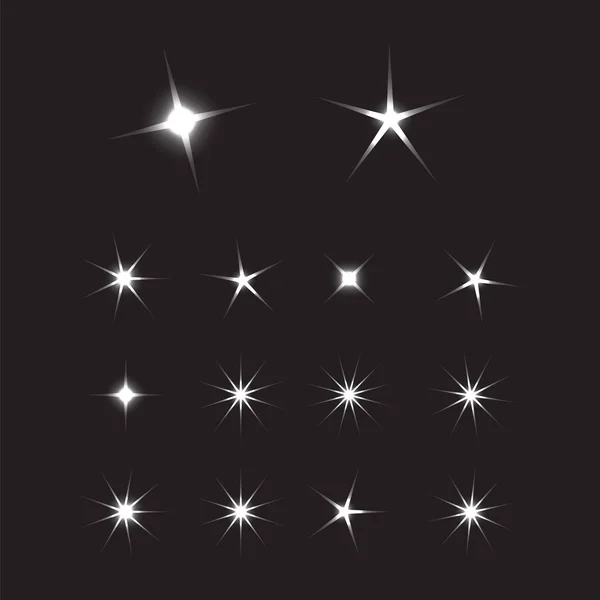 闪亮的太阳落山的光线 发光的星星背景 闪烁的星星明亮的标志 — 图库矢量图片