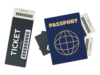 Passport ile uçak bileti. Uluslararası Turizm Seyahat kavramı. Kişisel belge pasaport ve bilet uçuş