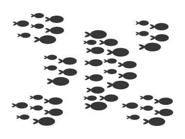 Yüzme balıklar grupları vektör set izole. Balık hayvan grup illüstrasyon