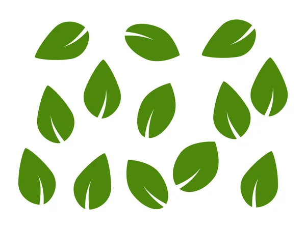 Gröna Träd Och Växter Blad Vektor Ikoner Isolerad Vit Bakgrund — Stock vektor