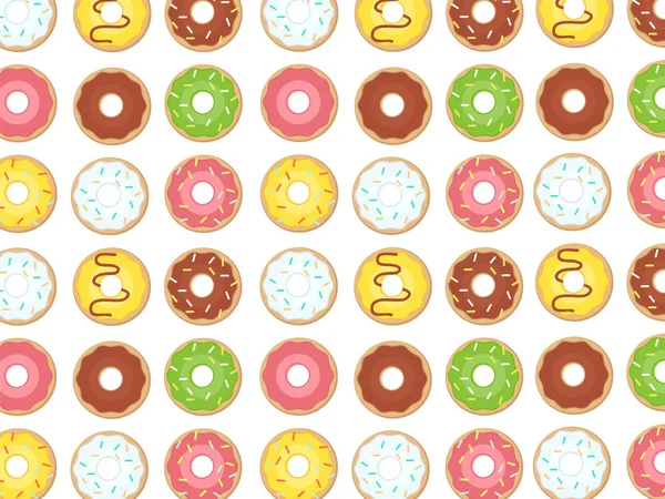 Donut Dessert Bakgrund Donuts Mönster Munk Bageri Välsmakande Vektorillustration — Stock vektor