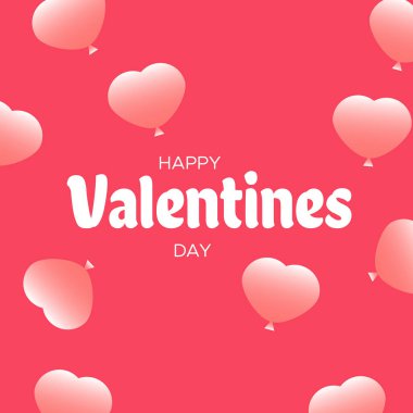 Sevgililer günü afiş, poster, tebrik kartları. Düşen balonlar ve kalp arka plan. Mutlu sevgililer günü yazı tebrik kartı  