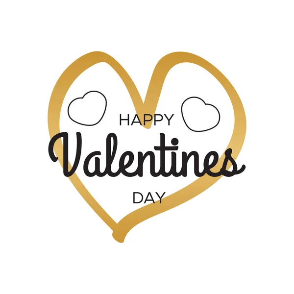 Valentin-nap. Arany szíve, fényes ragyog. Boldog Valentin-nap betűkkel üdvözlőlap — Stock Vector