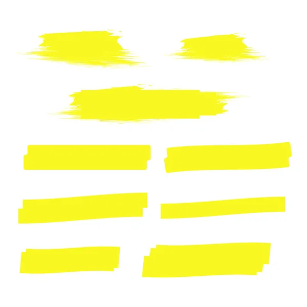 Gele Markeringslijnen Highlighter Streelt Vector Merktekens — Stockvector
