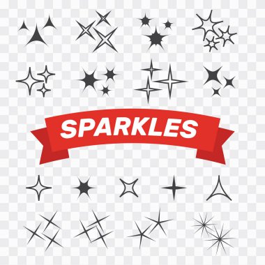 Parlak ışıklar ayarlandı. Parlayan ışık efekti yıldızı. Parıldayan ışıklar vektörü