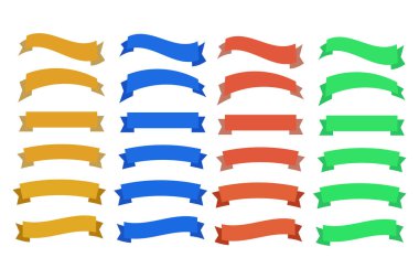 Parlak el sallayan kurdele afişleri. Sancak kurdele vektörü ayarlandı