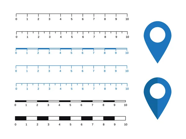 距離を測定するための地図スケールグラフィック スケール測定マップベクトル 経度の距離 — ストックベクタ