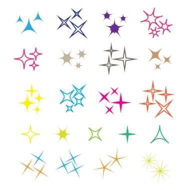 Parlak ışıklar ayarlandı. Parlayan ışık efekti yıldızı. Parıldayan ışıklar vektörü