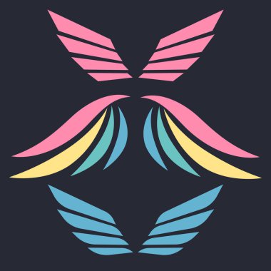 Kanat simgesi elementleri. Melekler ve kuşlar kanatlı etiketler taktılar. Kuş kanatları vektör logosu. Vektör melek kanatlı etiket