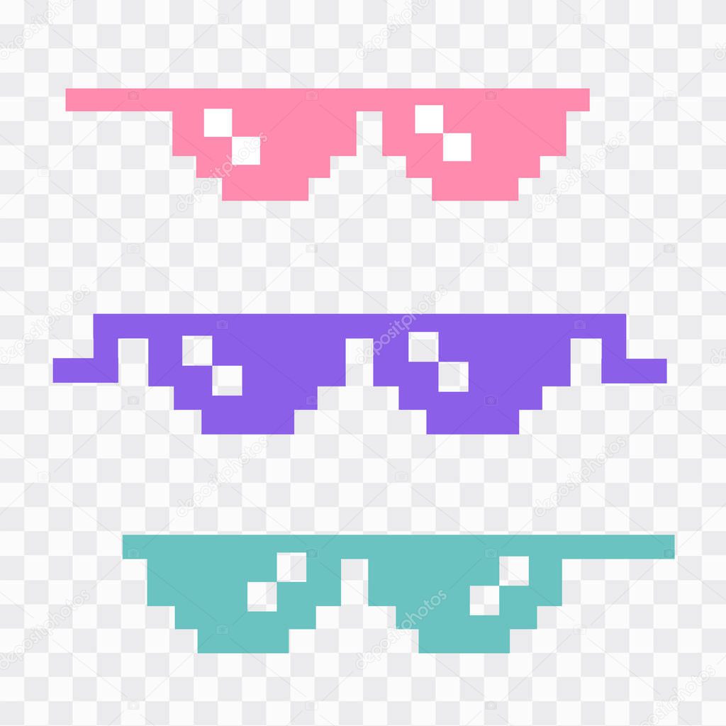 Funny pixelated sunglasses. 8bit style sunglasses vector icon