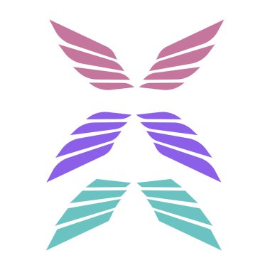 Vektör kanatları izole. Çizgi film dövmesi ve klasik kraliyet kanadı seti. Kelebek kanatları ya da melek kanatları.