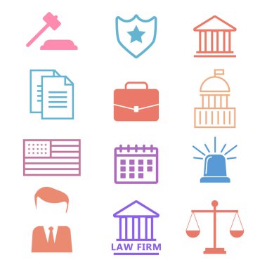 Yasal hizmetler, kanun ve düzen. Adalet düz konsept. Avukat düz vektör illüstrasyonu