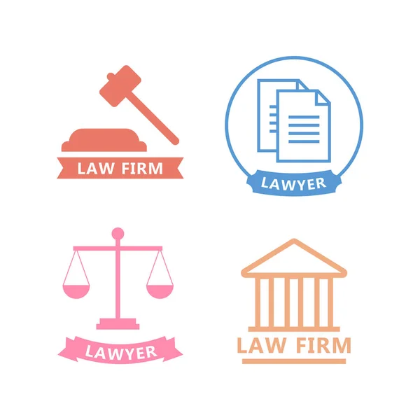 Set Black White Law Justice Icons Lawyer Flat Vector Illustration — Stock Vector