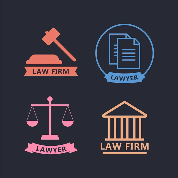 Set Black White Law Justice Icons Lawyer Flat Vector Illustration — Stock Vector