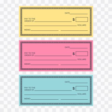 Boş Çek şablonu. Vektör şablonu alın. Bankacılık onay depo