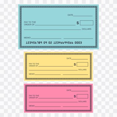 Boş Çek şablonu. Vektör şablonu alın. Bankacılık onay depo