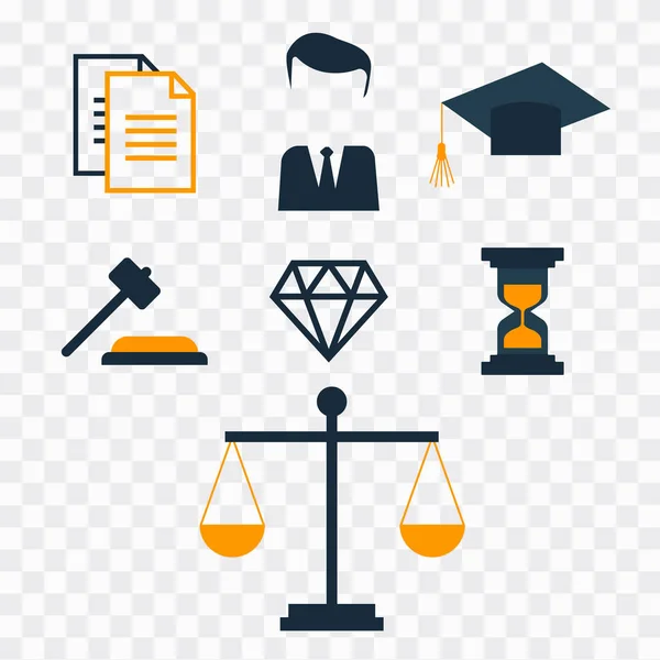 Conceito de advogado. Ícones de advogado em estilo plano. Assinatura e simbolismo do advogado — Vetor de Stock