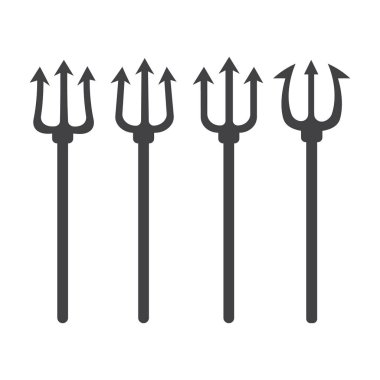 Üç çatallı siluet seti. Tırmık şeytan seti. Mızrak Şeytan simgesi 
