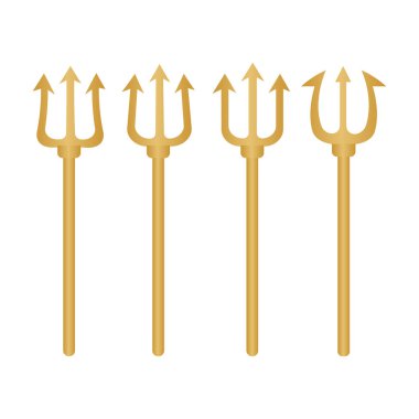 Üç çatallı siluet seti. Tırmık şeytan seti. Mızrak Şeytan simgesi 