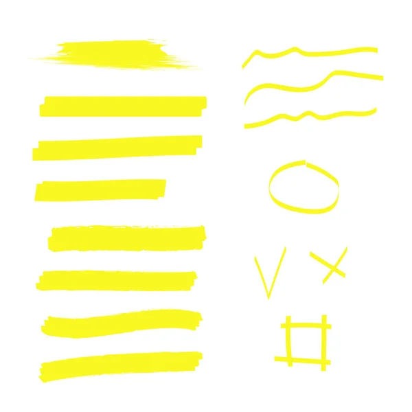 Éléments de surligneur vectoriel. Sélection de texte marqueur jaune — Image vectorielle