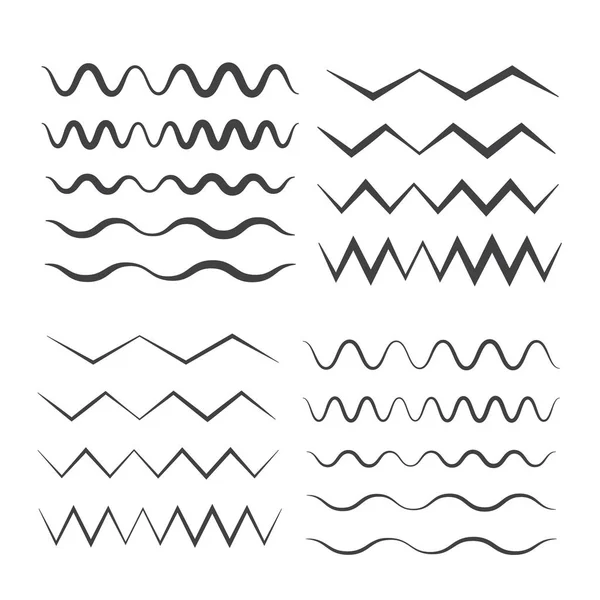 Conjunto de ondulado. Curvas y zigzagueantes cruzan líneas horizontales — Archivo Imágenes Vectoriales