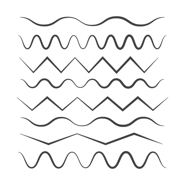 Conjunto de bordes en zigzag y onda. Icono del contorno de las olas. Onda delgada li — Archivo Imágenes Vectoriales