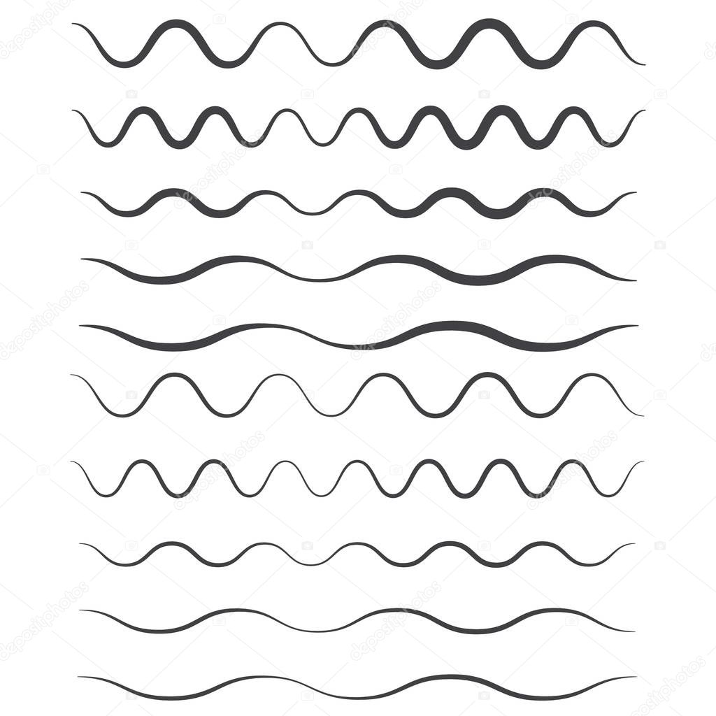 Set of wavy, zigzag, horizontal lines. Waves outline icon. Wave 