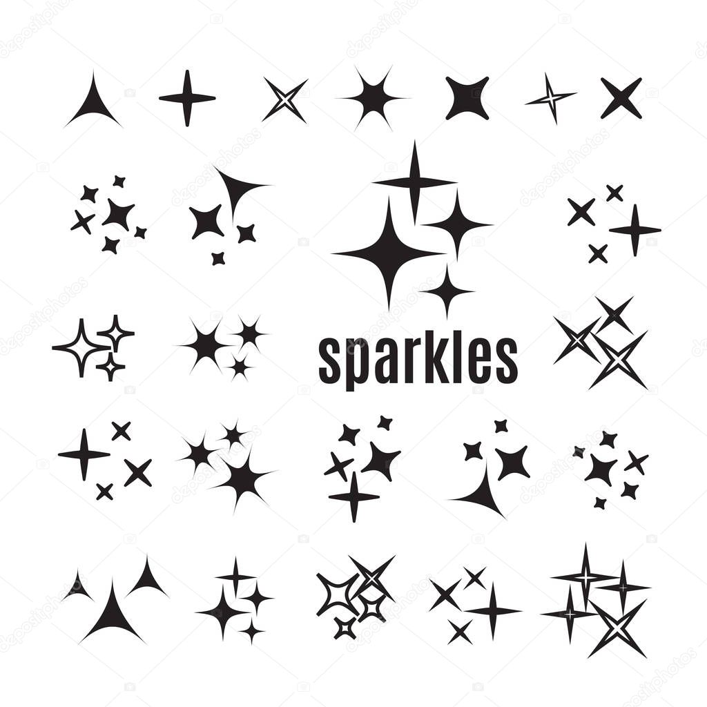 Sparkles icon set. Star element. Sparkle lights vector