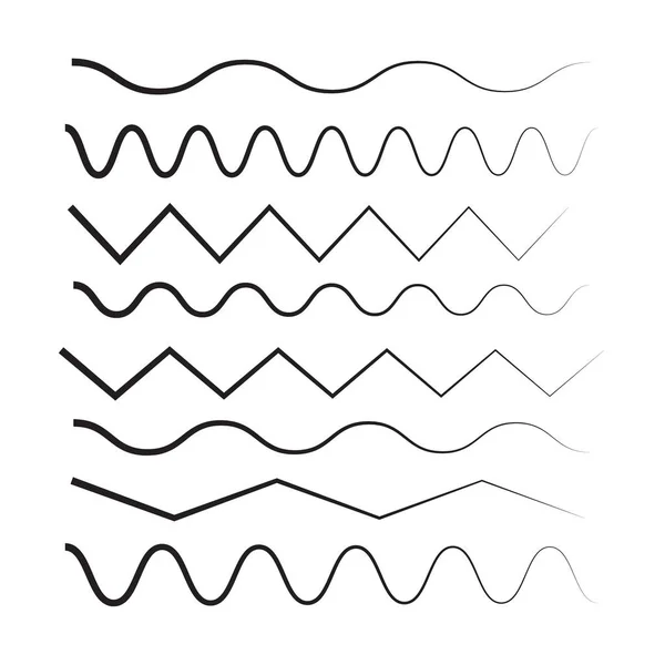 Conjunto de bordes en zigzag y onda. Icono del contorno de las olas. Onda símbolo de línea delgada — Archivo Imágenes Vectoriales